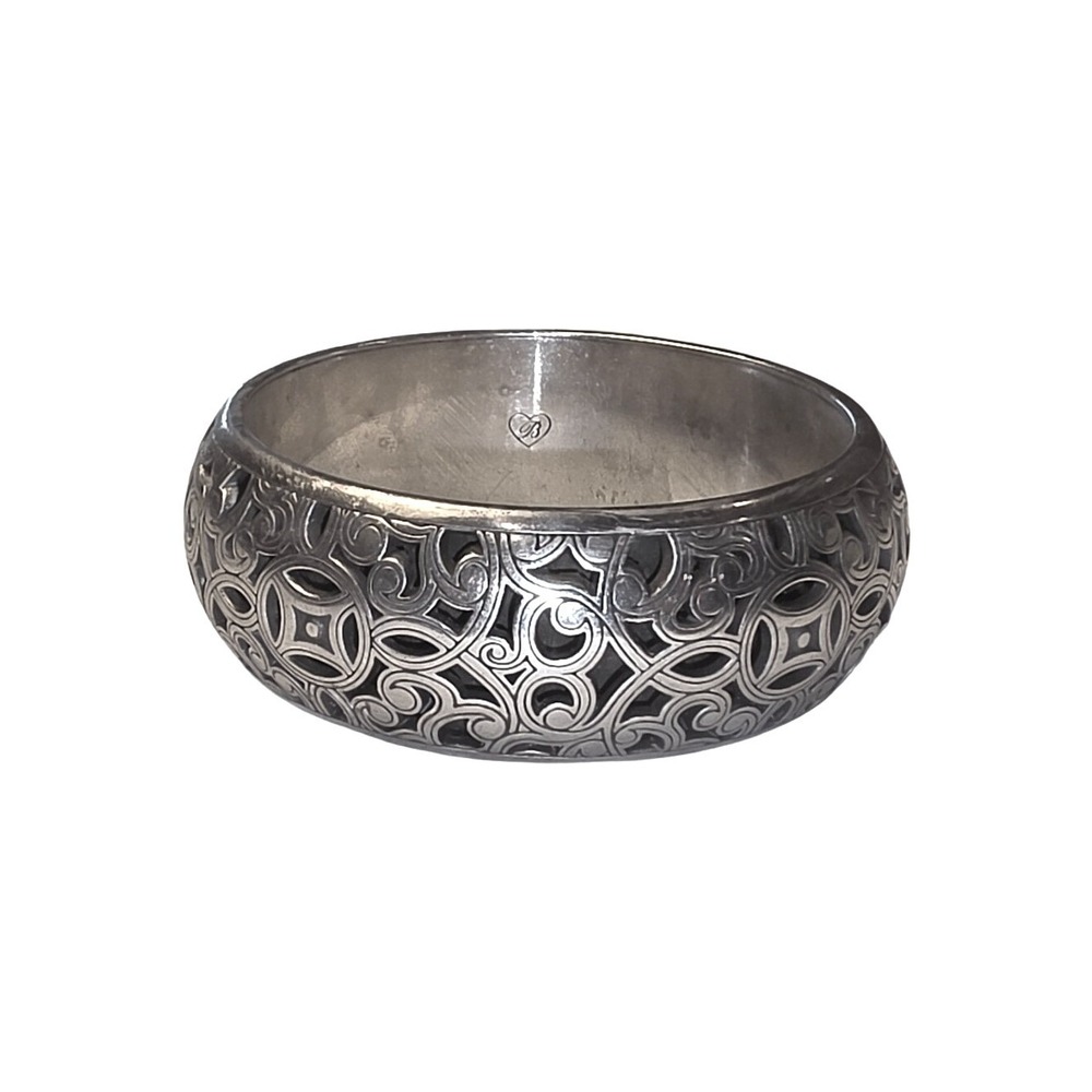 Brighton Silver Tone Filigree Scroll‎ Bangle Bracelet Wide Openwork Statement